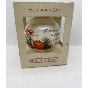 Vintage Hallmark Ornament Christmas 1982 Mother and Dad Glass Ball Keepsake